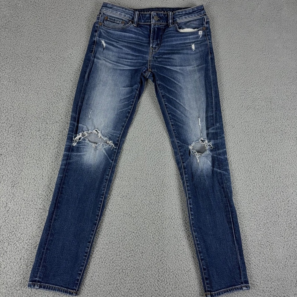 American Eagle Jeans Mens 30x32 Skinny Fit Next Level Airflex Dark Wash Distress